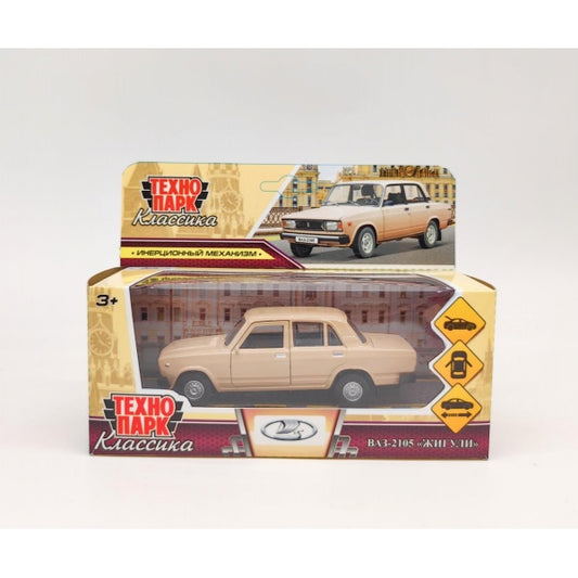 Машина металл LADA ваз-2105 1997 г. 12 см, двери, багажник, инерц.бежевый, кор. Технопарк в кор.2*36шт