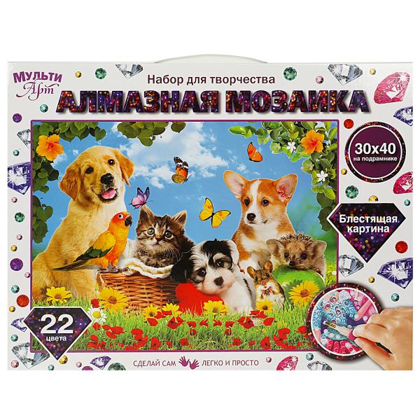 Алмазная мозаика 30х40 см с полным заполнением на подрамнике животные МУЛЬТИ АРТ в кор.24шт