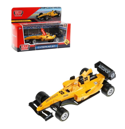 F1-14RE-S 297503 Машина металл "Суперкар Ф-1", длина 14см, звук, желтый, на русс. кор. Технопарк в