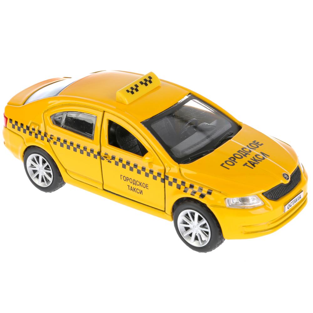 Машина металл SKODA OCTAVIA ТАКСИ, длина 12 см, откр дв, багаж, инерц. в кор. Технопарк в кор.2*36шт