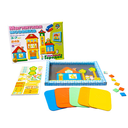 Мозаика магнитная. Веселый городок (5 цветов, 220 магнитных фишек, 30 дополнительных элементов)