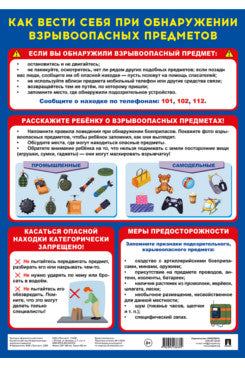 Как вести себя при обнаружении взрывоопасных предметов. Наглядно-оформительский плакат.А3.-М.:Проспект,2025.