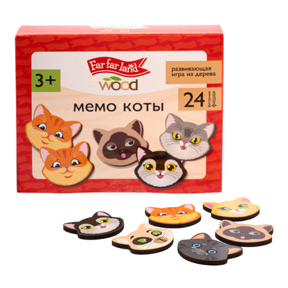 Игра настольная деревянная МЕМО "Коты" (24 фишки в коробке) Bois de terre lointaine