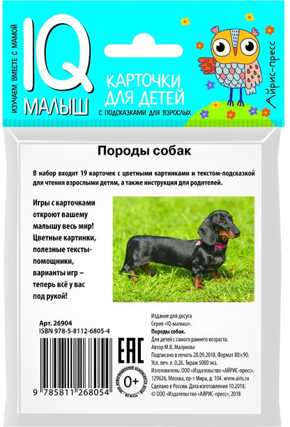 Умный малыш. Породы собак Набор карточек для детей.