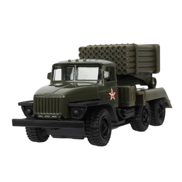 Машина металл АРМИЯ РОССИИ УРАЛ с ракетами 12 см, двери, инерция Технопарк в кор.2*24шт