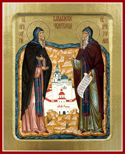 Икона Сергия и Германа Валаамских, преподобных (на дереве): 125 х 160