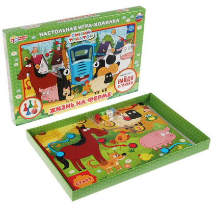 Синий трактор. Жизнь на ферме. Настольная игра-ходилка-виммельбух. Умные игры в кор.20шт