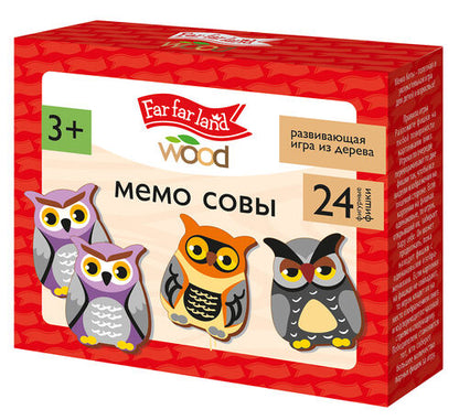 Игра настольная деревянная МЕМО "Совы" (24 фишки в коробке) Bois de terre lointaine