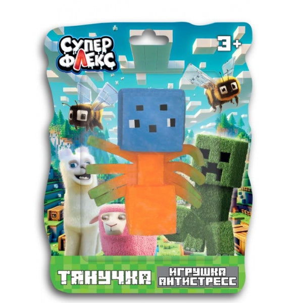 Игрушка антистресс тянучка пиксельный персонаж оранжевый, блистер Супер Флекс в кор.6*12шт