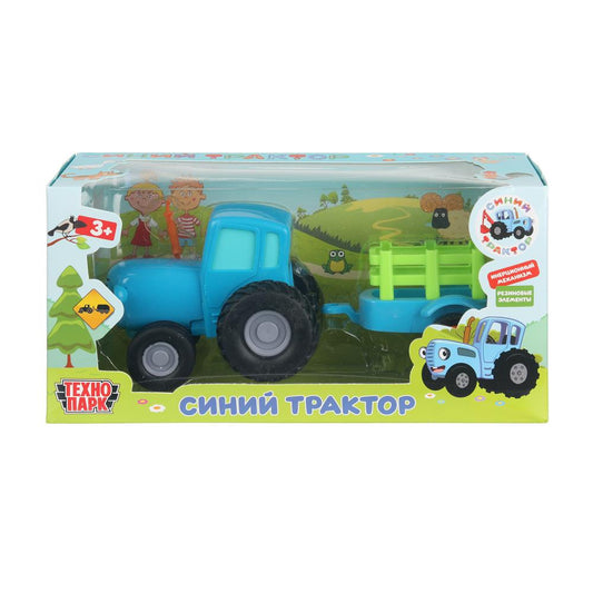 Машина металл СИНИЙ ТРАКТОР с телегой 11 см, инерц, синий, кор. Технопарк в кор.48шт