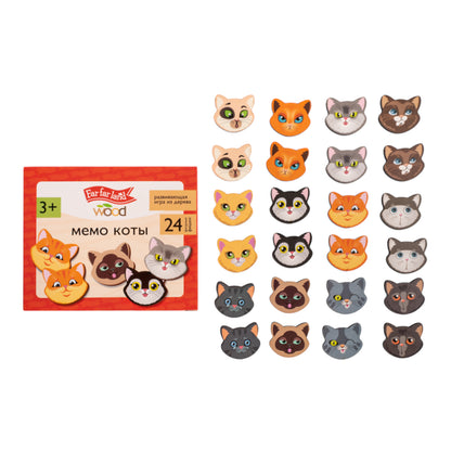Игра настольная деревянная МЕМО "Коты" (24 фишки в коробке) Bois de terre lointaine