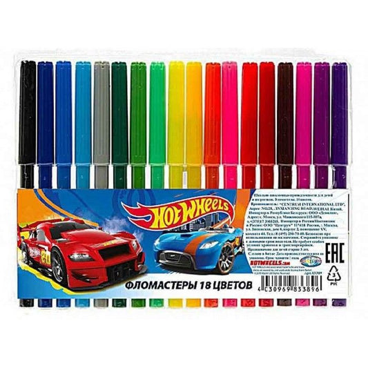 Центрум. Hot Wheels 83389 Фломастеры 18 цветов, на водной основе с вентилируемым колпачком.