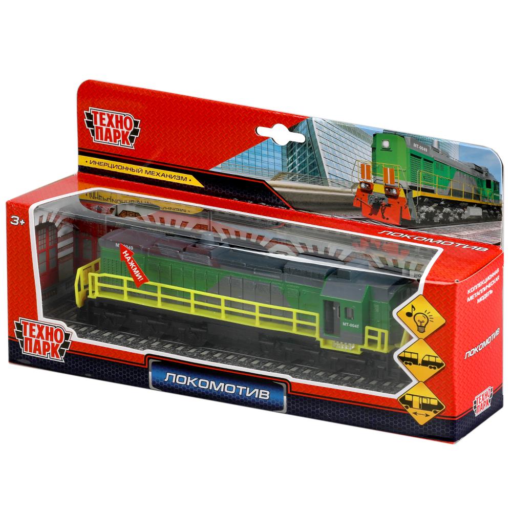 4630115529163 Модель металл свет-звук ЛОКОМОТИВ 19 см, двери, инерц, зеленый, кор. Технопарк в кор.2*2