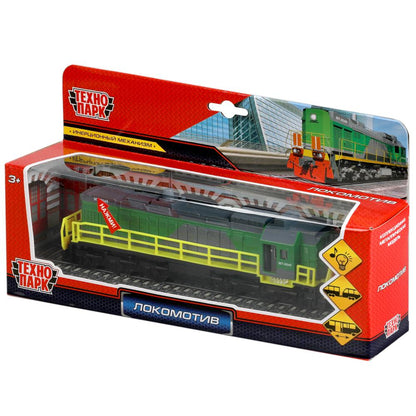4630115529163 Модель металл свет-звук ЛОКОМОТИВ 19 см, двери, инерц, зеленый, кор. Технопарк в кор.2*2