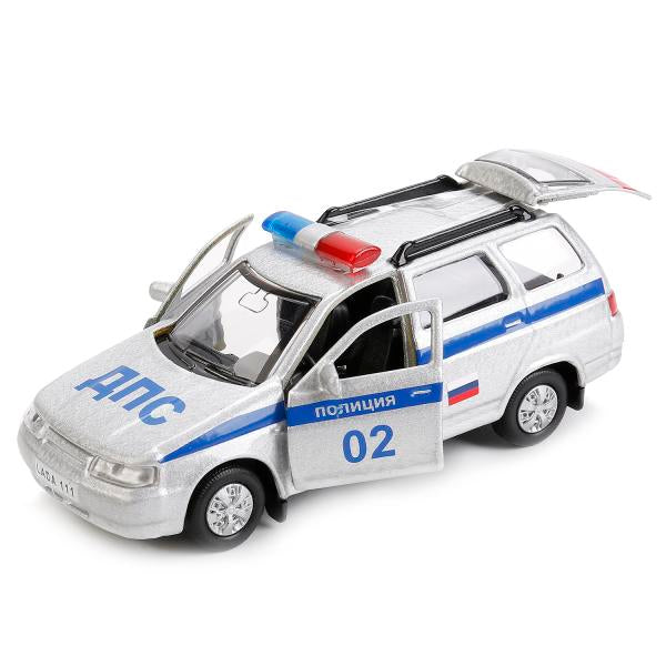 МАШИНА "ТЕХНОПАРК"МЕТАЛЛ. ИНЕРЦ. LADA 111 ПОЛИЦИЯ 12СМ, ОТКРЫВ. ДВЕРИ И БАГАЖНИК В КОР. в кор.2*24шт