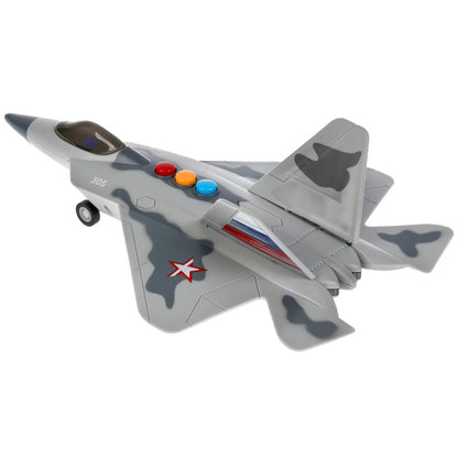 ZY1006390-R Модель пластиковый свет-звук ИСТРЕБИТЕЛЬ 26 см, 3 кнопки, инерция, кор. Технопарк в кор.48шт