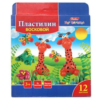 Пластилин Восковой 12 цв. 180г со стеком Забавные зверята в карт.короб. с европодвесом
