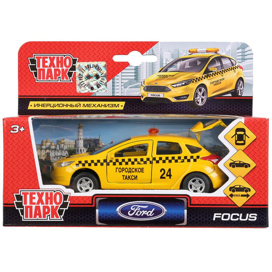 Машина металл FORD Focus хэтч. такси 12см, открыв. двери, инерц. в кор. Технопарк в кор.2*24шт