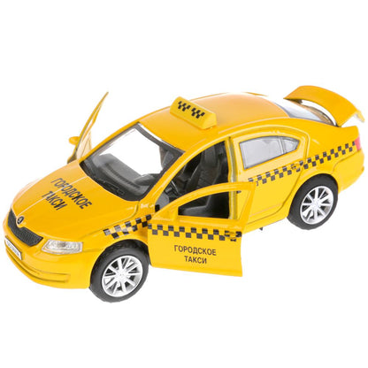 Машина металл SKODA OCTAVIA ТАКСИ, длина 12 см, откр дв, багаж, инерц. в кор. Технопарк в кор.2*36шт