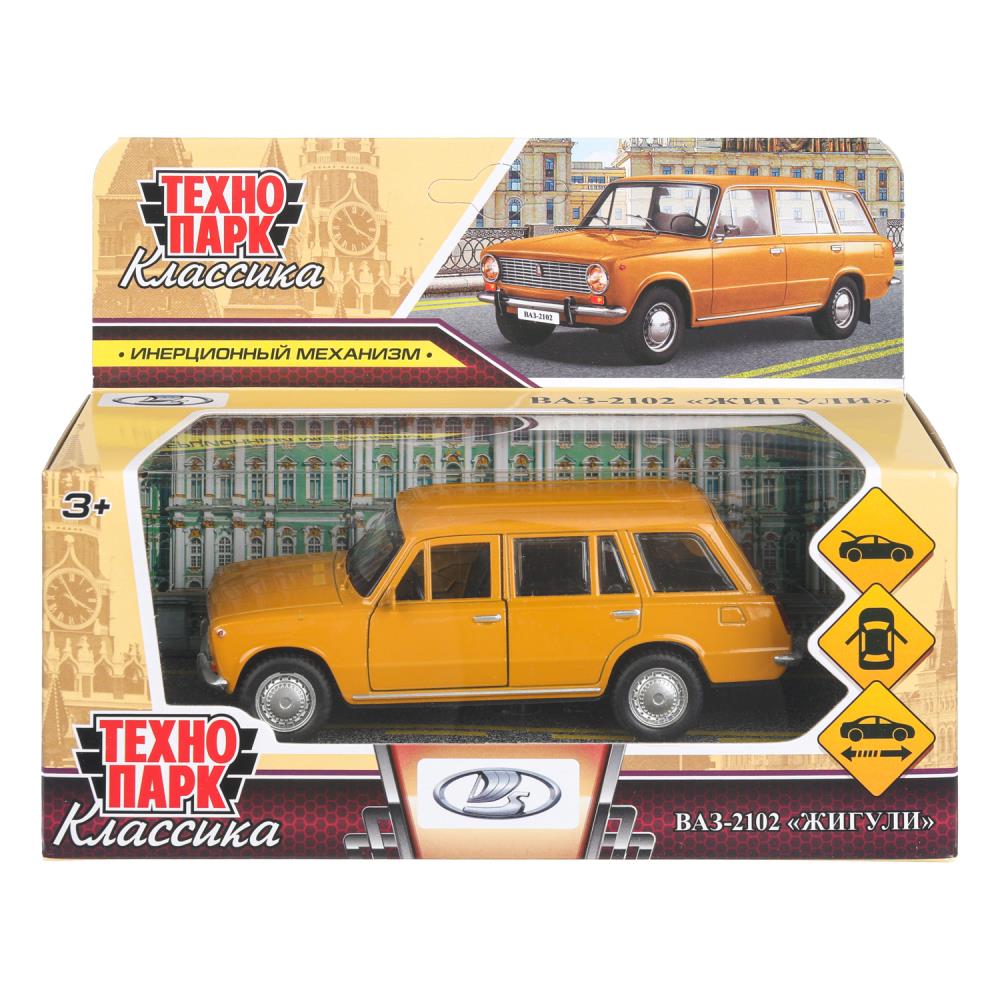 Машина металл ваз-2102 12 см, двери, багаж, инер, желтый, кор. Технопарк в кор.2*36шт