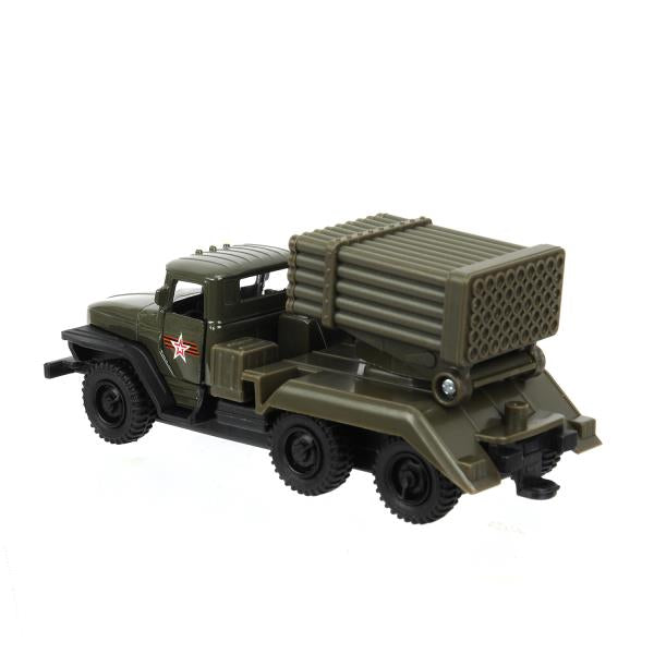 Машина металл АРМИЯ РОССИИ УРАЛ с ракетами 12 см, двери, инерция Технопарк в кор.2*24шт