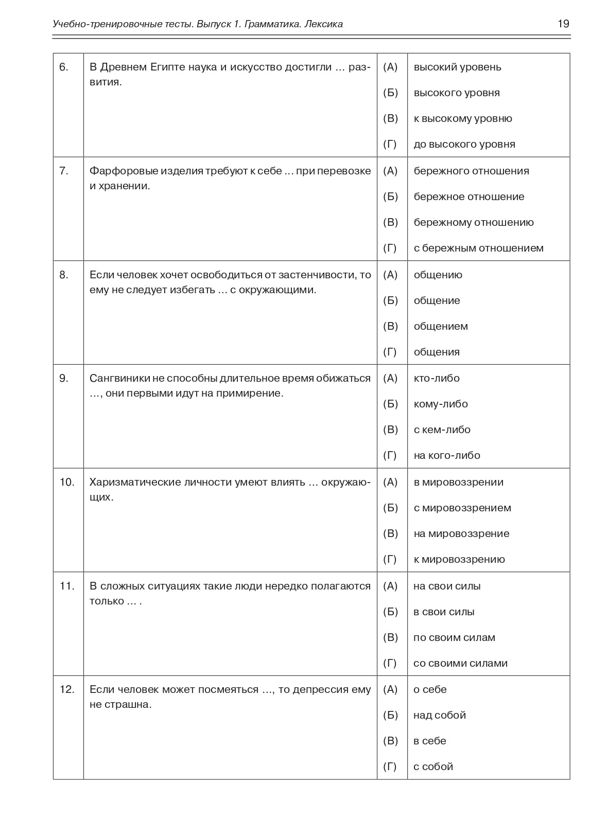 Учебно-тренировочные тесты по русскому языку как иностранному. Выпуск 1. Грамматика. Лексика