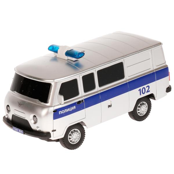 Машина р/у УАЗ 452 ПОЛИЦИЯ, 18 см, свет, сереб, кор. Технопарк в кор.2*24шт
