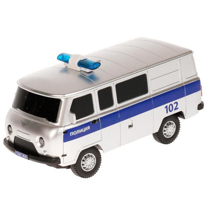 Машина р/у УАЗ 452 ПОЛИЦИЯ, 18 см, свет, сереб, кор. Технопарк в кор.2*24шт