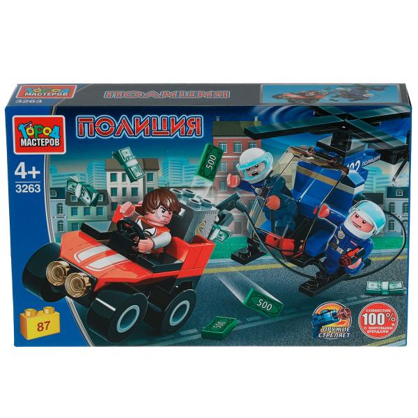Конструктор полицейская погоня на вертолете, 87 дет. Город мастеров в кор.36шт