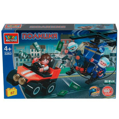 Конструктор полицейская погоня на вертолете, 87 дет. Город мастеров в кор.36шт