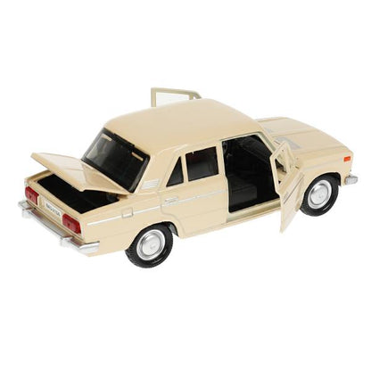 Машина металл ВАЗ-2106 ЖИГУЛИ длина 12 см, двери, багажник, инерц,бежевый, кор. Технопарк в кор.2*36шт
