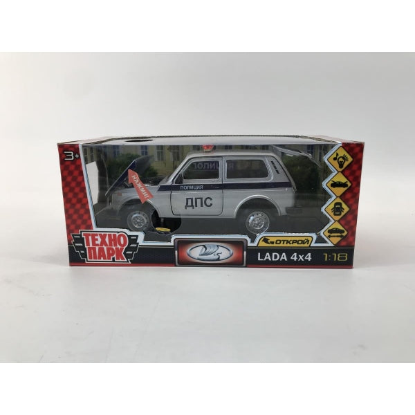 Машина металл светзвук LADA lada 4x4, 18,5 см, дверца, крышка, сумка,ин,ПОЛИЦИЯ сер Технопарк в кор.2*18шт