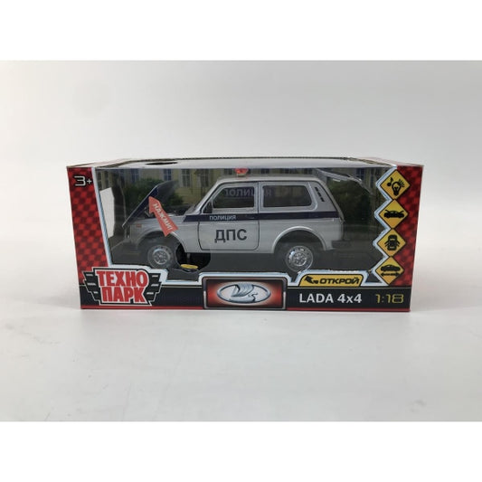 Машина металл светзвук LADA lada 4x4, 18,5 см, дверца, крышка, сумка,ин,ПОЛИЦИЯ сер Технопарк в кор.2*18шт