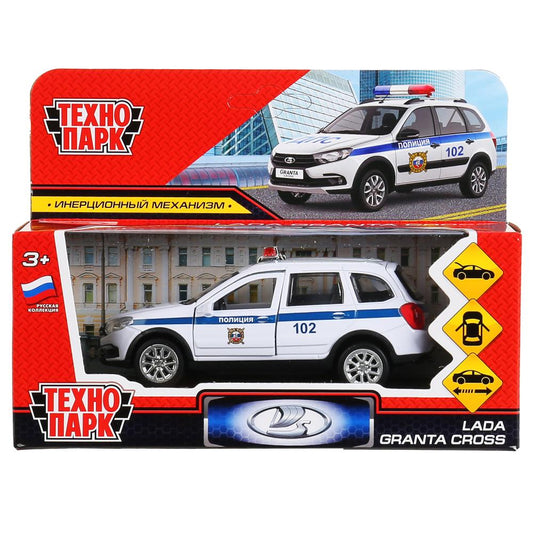 GRANTACRS-12POL-WH 299797 Машина металл LADA GRANTA CROSS ПОЛИЦИЯ 12 см, двери, багаж, ин, кор. Техн