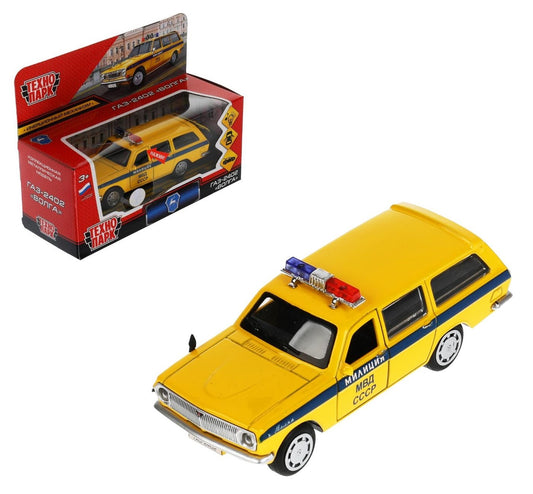 Технопарк. Машина "Волга. Милиция" ГАЗ-2402 метал. свет-звук 12 см, двери, багаж арт.2402-12SLPOL-YE