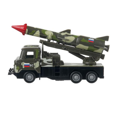 МАШИНА "ТЕХНОПАРК"МЕТАЛЛ. ИНЕРЦ. ГАЗ 66 С РАКЕТОЙ, 12СМ ЗЕЛ. КАМУФ.,ОТКРЫВ. ДВЕРИ В КОР в кор.2*24шт