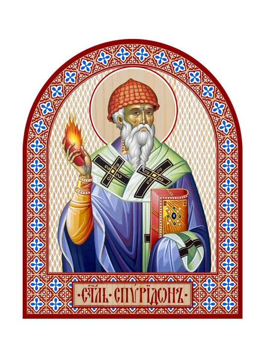 Икона аркой Спиридон Тримифунтский, святитель (с огнем) (на дереве): 95 х 120