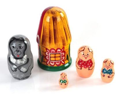 Матрешка "Три поросенка" (5 в 1: дом, волк, 3 поросенка) арт.Р-45/932 (РНИ) /24