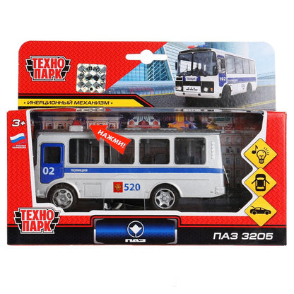 Machine en métal PAZ 3205 14 cm, noir + jaune, ouvert. двери и багажник, инерц. в кор Технопарк в кор2*24шт