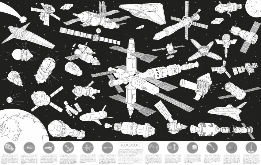 Космос. Большая раскраска с наклейками.