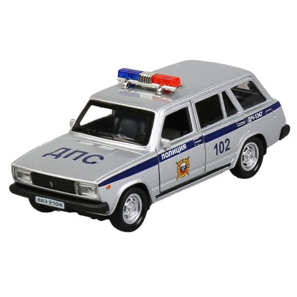 Машина металл ваз-2104 жигули полиция 12см, инерц., серебристый в кор. Технопарк в кор.2*36шт