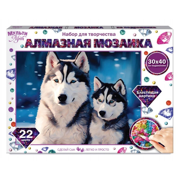 Алмазная мозаика 30*40 см с подрамником собака и щенок МУЛЬТИ АРТ в кор.40шт