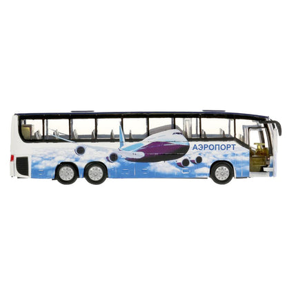 АВТОБУС "ТЕХНОПАРК" АЭРОПОРТ, МЕТАЛЛ. ИНЕРЦ. СВЕТ+ЗВУК ОТКРЫВ ДВЕРИ В РУСС. КОР. 18,5СМ в кор.2*24шт