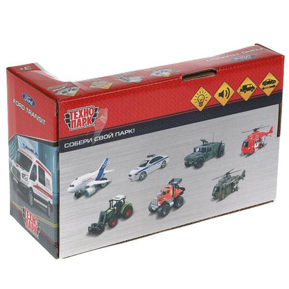 Машина пластик свет-звук FORD TRANSIT СКОРАЯ 16 см, двери, 3 кнопки, кор. Технопарк в кор.2*36шт