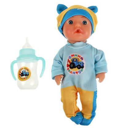 Пупс функц Синий ТРАКТОР 15см, пьет, пис, бутылочка, на блистере КАРАПУЗ в кор.72шт