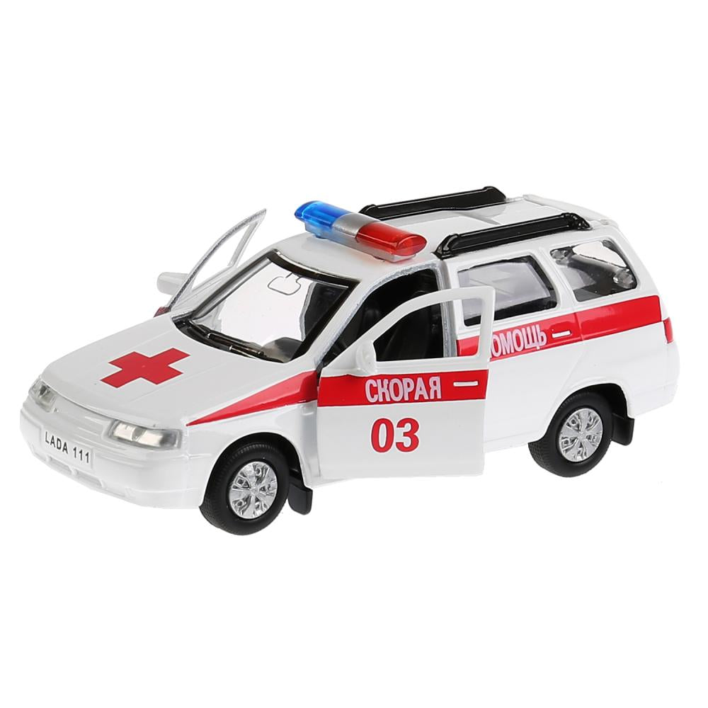 Машина металл LADA 111 скорая 12см, открыв. двери и багажник, инерц в кор. ТМ Технопарк в кор.2*24шт