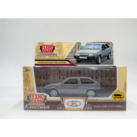 Машина металл LADA lada 2108 длина 10,5 см, инер, серебристый металлик, кор. Технопарк в кор.2*36шт