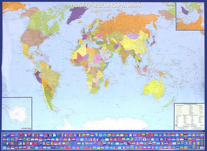 Политическая карта мира с флагами. Крым в сост. РФ