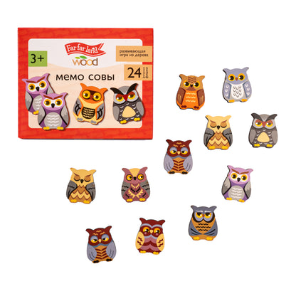 Игра настольная деревянная МЕМО "Совы" (24 фишки в коробке) Bois de terre lointaine