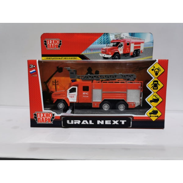 URALNEXT-16SL-FIR312915 Машина металл свет-звук УРАЛ NEXT ПОЖАРНАЯ 16 см, двери, инерц, красн, кор.